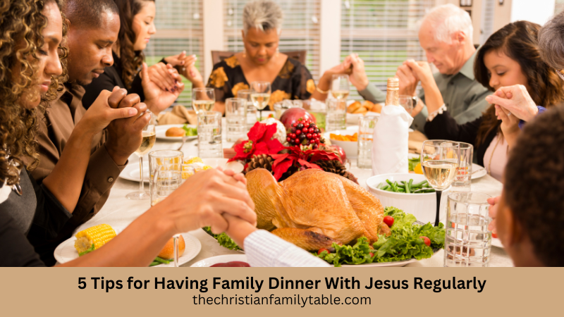 A multigenerational Family Praying while having dinner